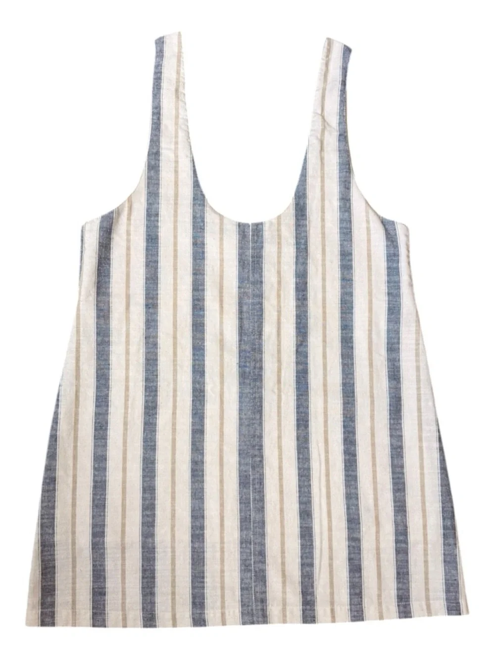 Striped Linen Pocket Button Detail Pinafore - Blue & Cream Women’s Large